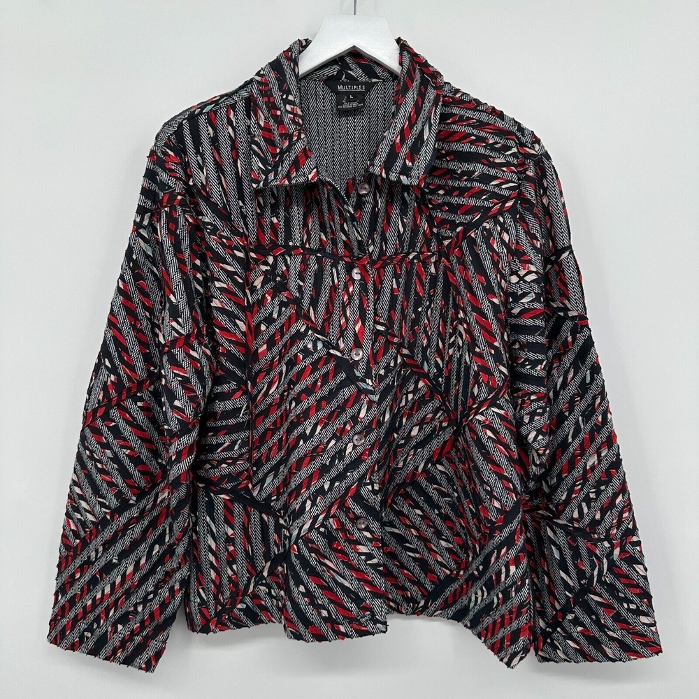 Multiples Jacket Coat Size Large Patchwork Wool Blend Button Up Textured Grunge‎